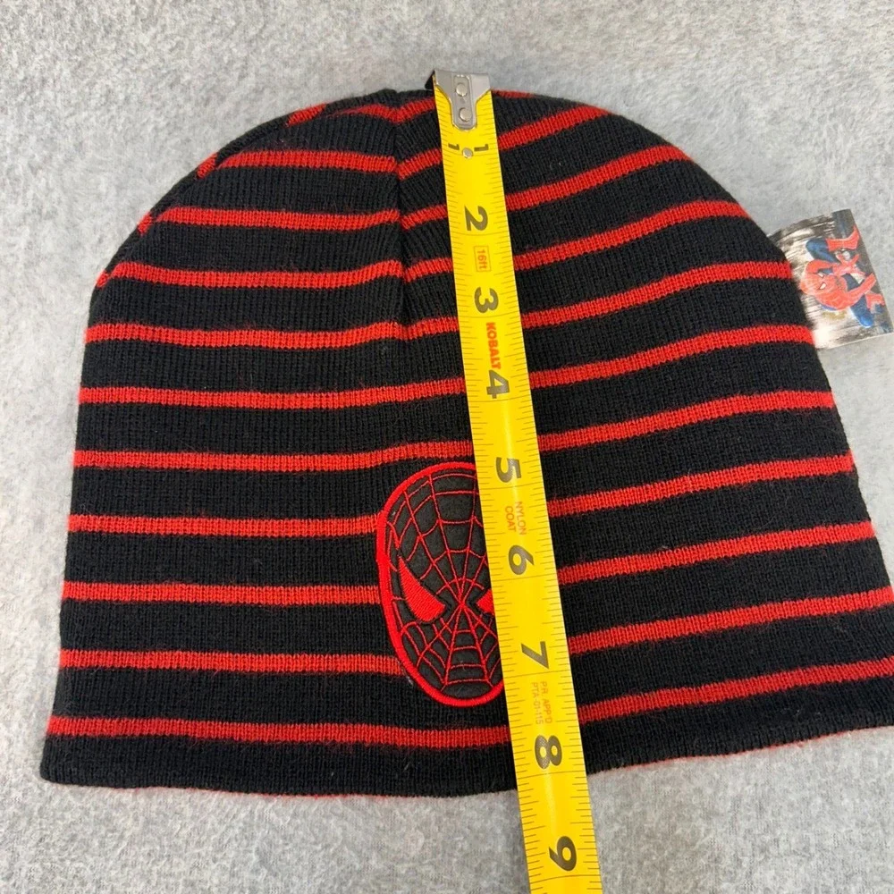 Spider-Man Mask Boys Black Marvel Beanie Reversible Striped Knit Hat OSFM